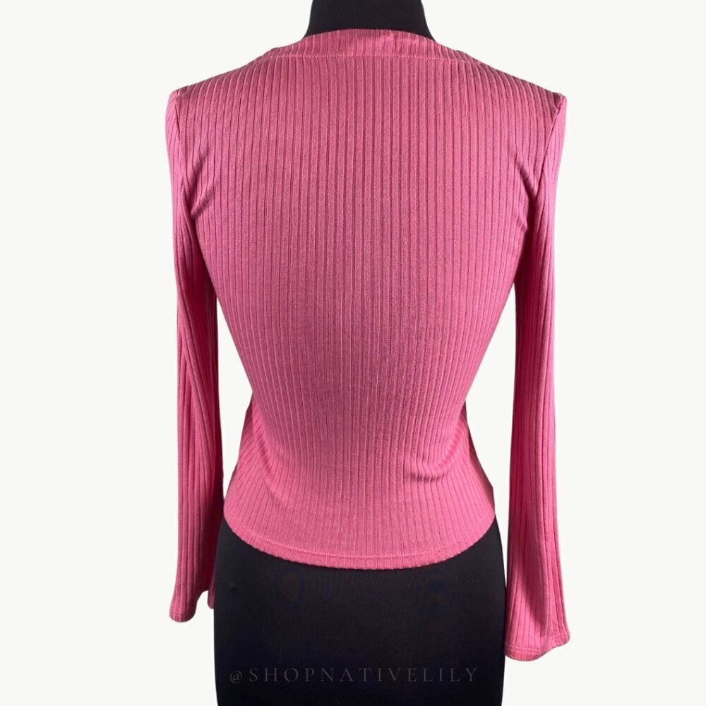 Reformation Pink Ribbed Button-Front Crop Top - Picture 6 of 12